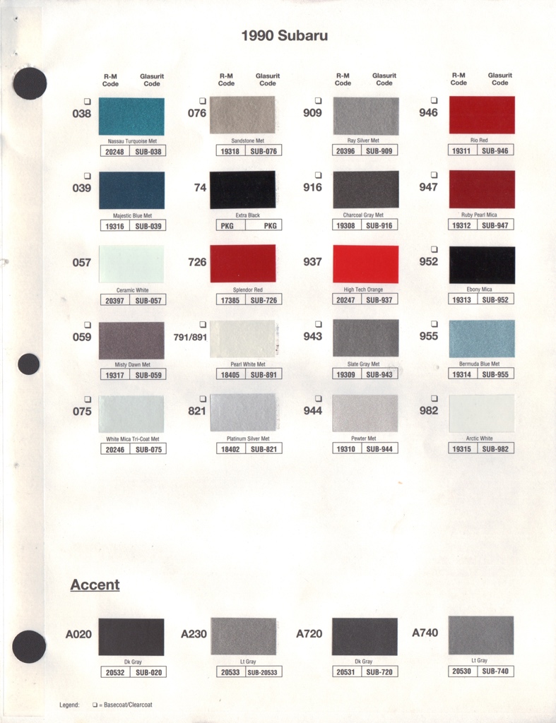 1990 Subaru Paint Charts RM 1